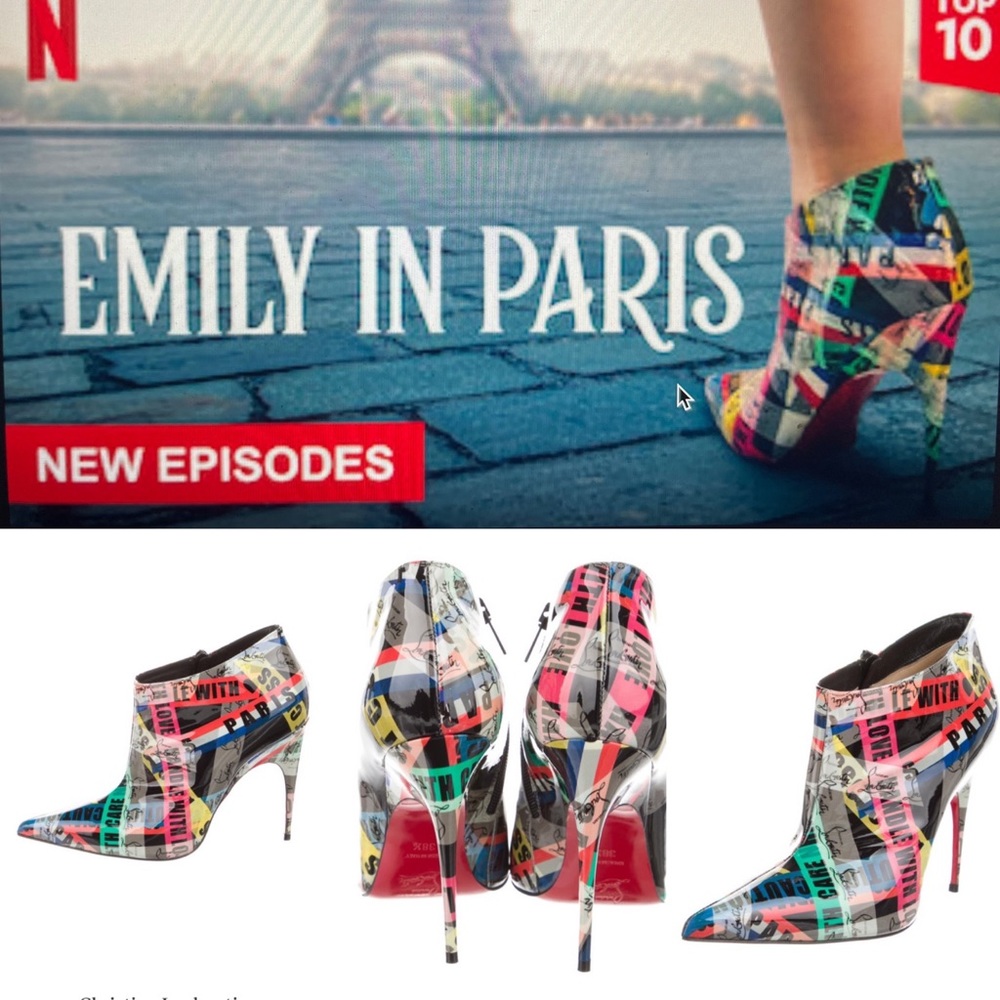 Christian Louboutin feature @Emily In Paris Gorgona booties SZ 38.5 IT/ 8 🇺🇸